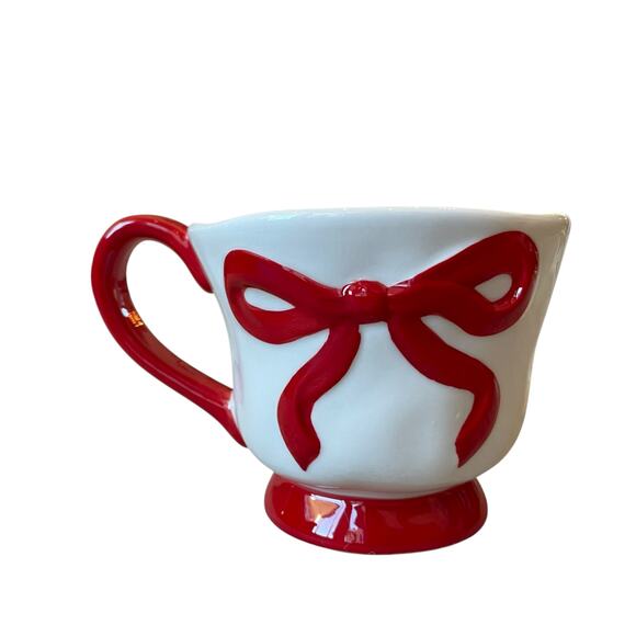 Hand Painted RED BOW Mug Set of 4 Christmas Holiday Glam New - Picture 3 of 16